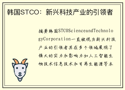 韩国STCO：新兴科技产业的引领者